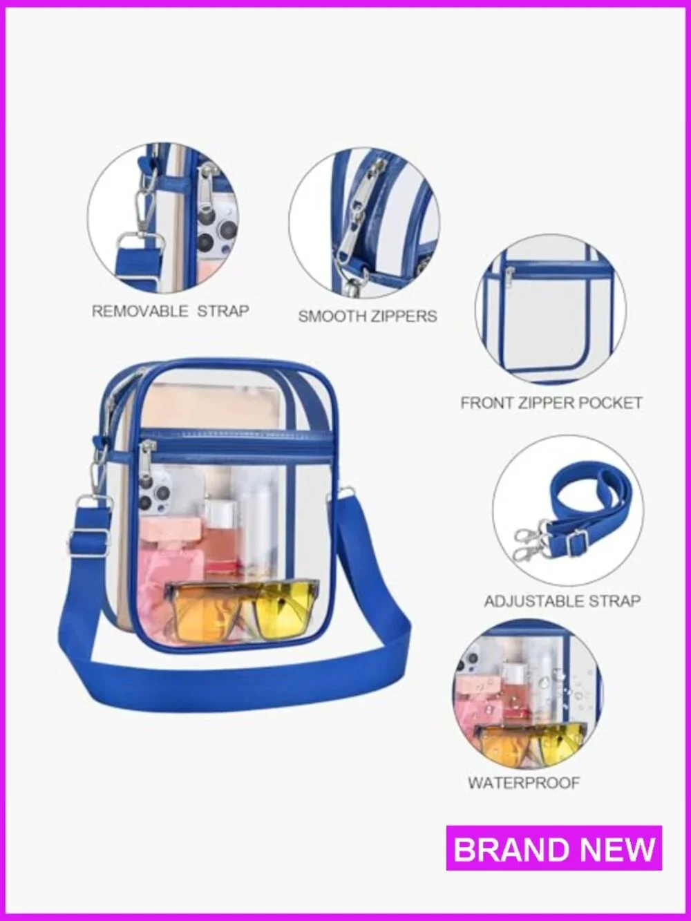Clear Messenger Bag Stadium Approved Crossbody Purse PVC Waterproof Unisex